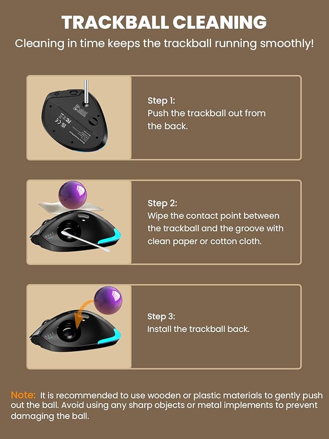 Wireless Trackball Mouse, Ergonomic Bluetooth Rechargeable Computer Mouse - Image 7