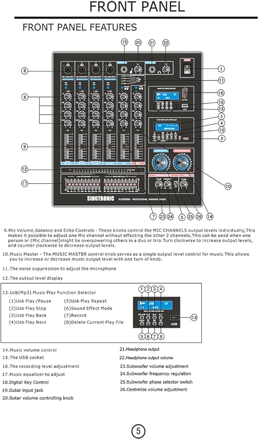 Singtronic KJ-5000Mix Professional Karaoke Console Mixer | HDMI ARC, USB - Image 6
