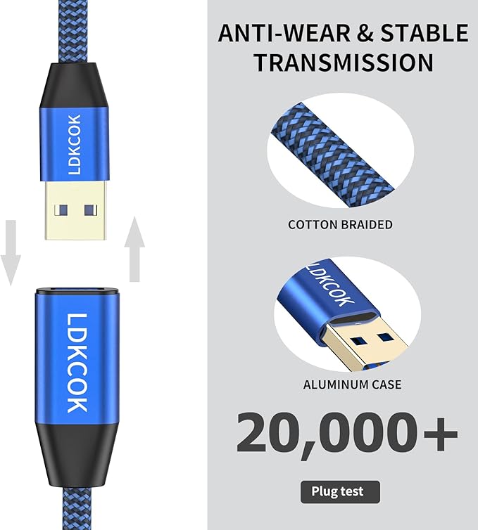 USB to USB Cable 20FT, Durable Braidedfor USB 3.0 Male to Male Type A to Type A - Image 6