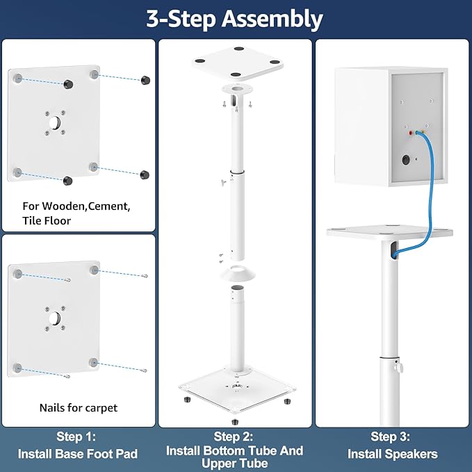 MOUNTUP Universal Speaker Stands Pair 28.3" to 37.4" Height Adjustable Floor - Image 9