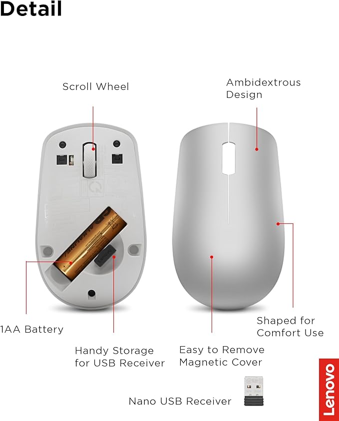 Lenovo 530 Full Size Wireless Computer Mouse - Image 6