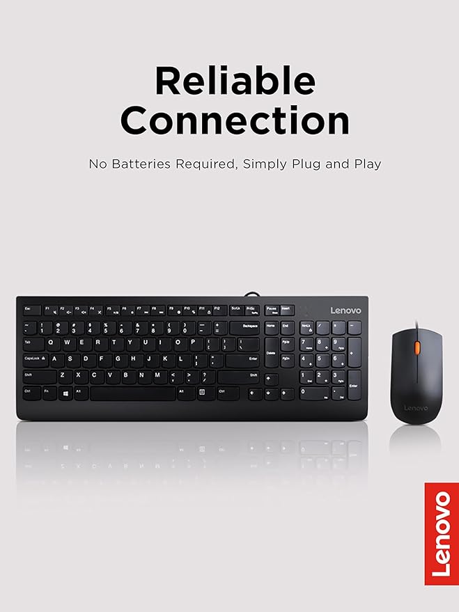 Lenovo 300 USB Combo, Full-Size Wired Keyboard & Mouse, Left or Right Hand Mouse - Image 2