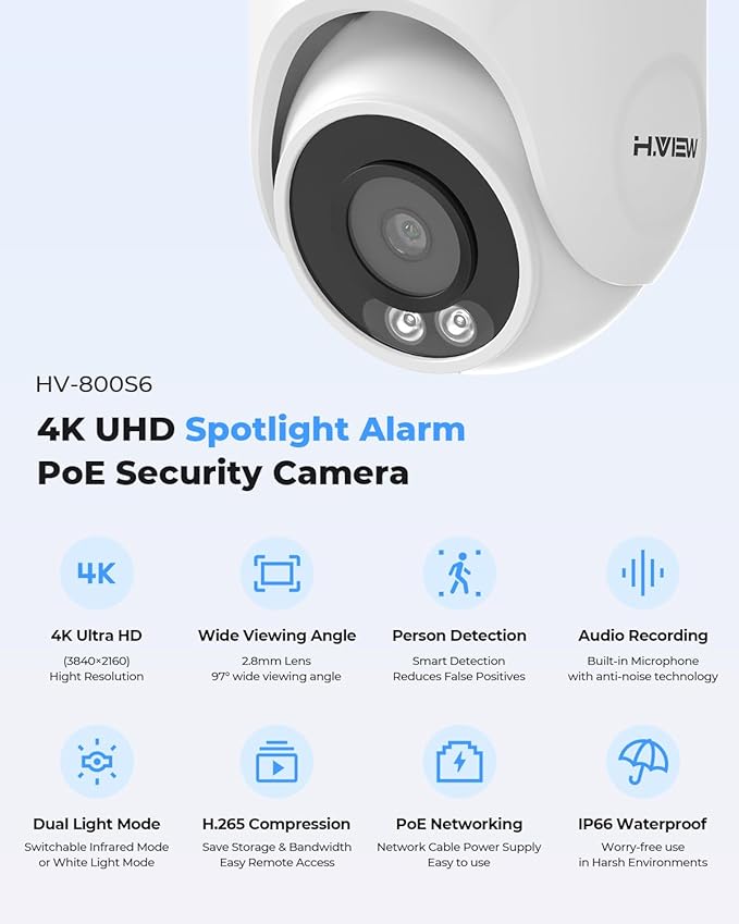 H.VIEW 4K/8.0 Megapixel PoE Outdoor Home Security Camera System Wired Outdoor - Image 7