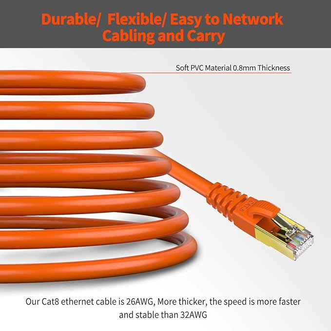CAT 8 Ethernet Cable Shielded SFTP Internet Network Patch Cord, Heavy Duty High - Image 6