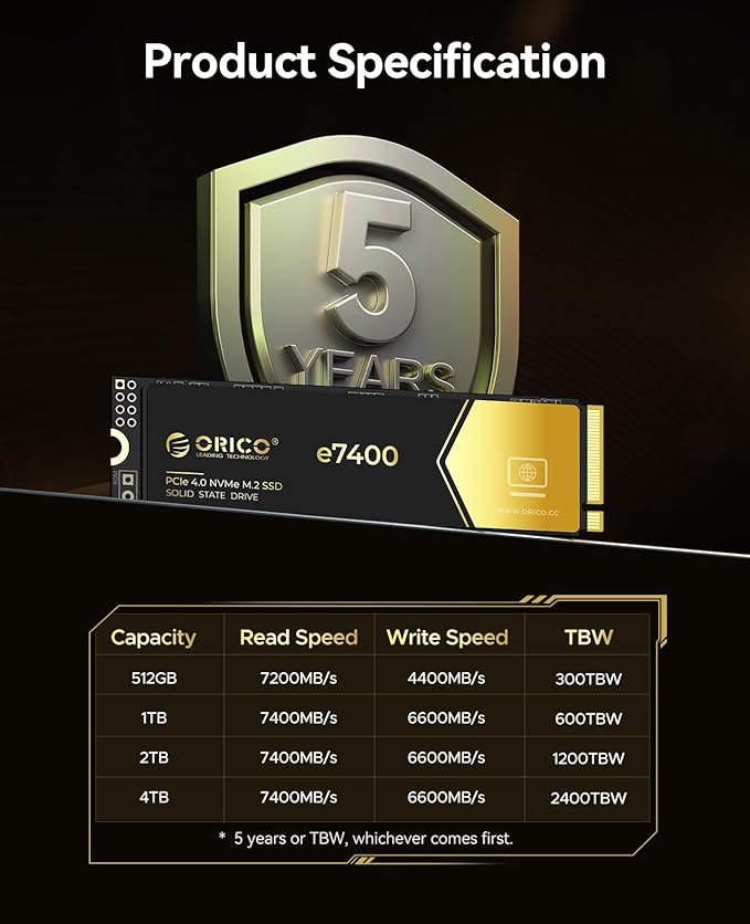 ORICO 2TB NVMe SSD PCIe 4.0- Up to 7400MB/s, M.2 SSD 2280 PCIe 4.0X4 Internal - Image 8
