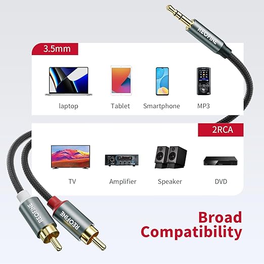 3.5mm to RCA Cable, 3.5 mm 1/8 to RCA 2-Male Headphone Jack Adapter HiFi Sound - Image 6