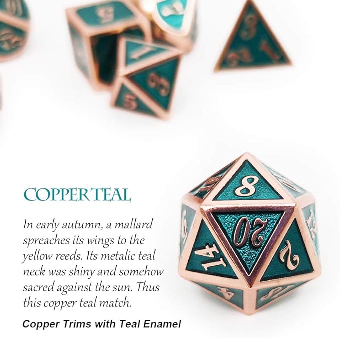 Haxtec DND Metal Dice Set Copper Teal Polyheral Dice Compatible - Image 6