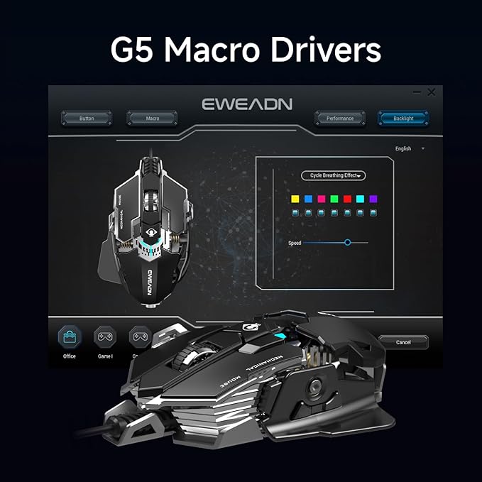 EWEADN G5 Wired Gaming Mouse, Ergonomic RGB Computer Mouse, 12800 Adjustable DPI - Image 3