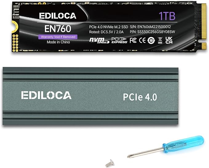 1TB M2 NVME SSD with Heatsink by EDILOCA