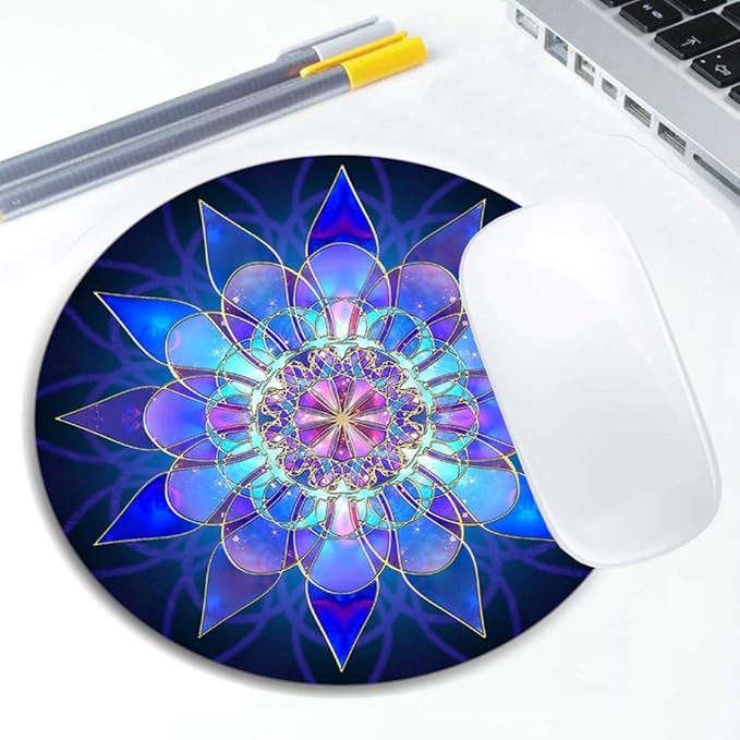 Blue Flower Mandala Mouse Pad Round Non-Slip Rubber Mousepad Laptop Office - Image 5