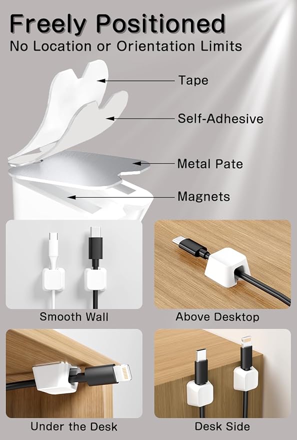 Viaky 8 Pack Magnetic Cable Clips, Large Size Under Desk Cable Management - Image 5