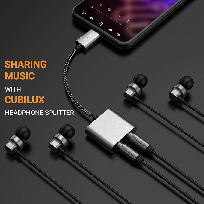 Cubilux USB C Dual Headphones Splitter, Type C to Double 3.5mm Audio Splitter - Image 3