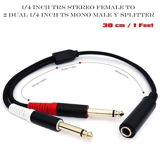 1/4 TRS Female to Dual 1/4 TS Y Splitter Cable Adapter, 1/4" Female TRS to Dual - Image 3