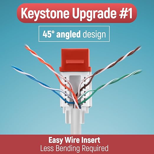 Everest 45° Angled RJ45 Cat6A Keystone Jacks 50-Pack in Orange - Image 3