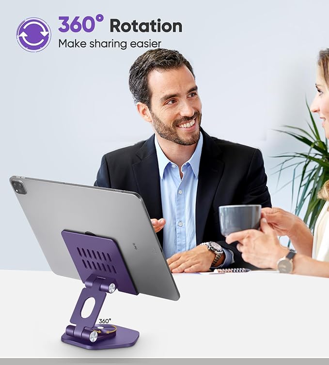 Foldable Aluminum Tablet Stand for Desk, 360° Swivel iPad & Tablet Holder – - Image 2