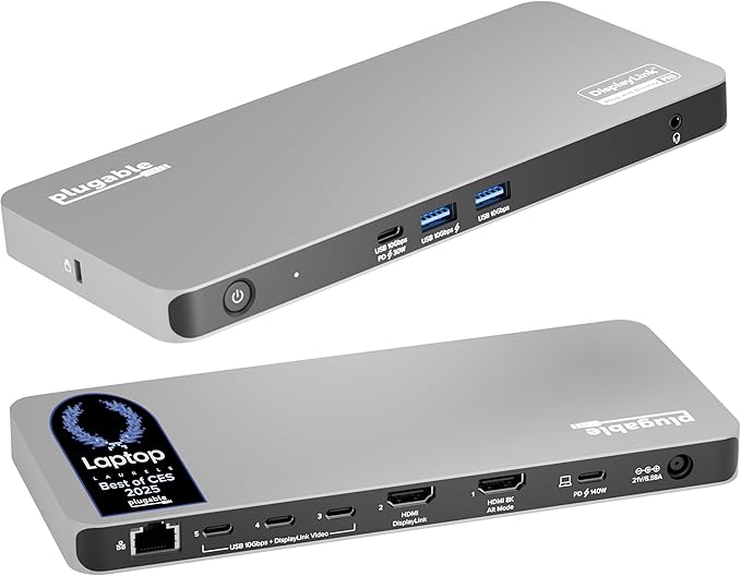 Plugable USB C Docking Station 5 Monitors, 140W DisplayLink Dock Connects up to by Plugable