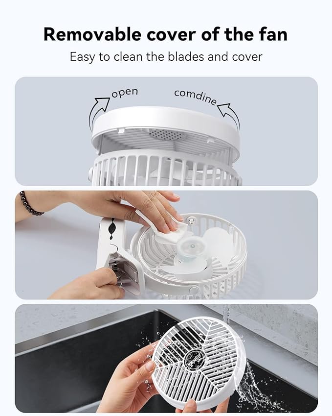 Portable Clip-on Fan 10000mAh Rechargeable Battery Powered – 3-Speed Quiet Desk - Image 6