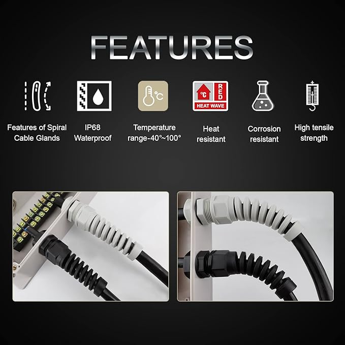LeMotech 50Pcs NPT 1/2" IP68 Waterproof Cable Gland Flex Spiral Strain Relief - Image 2