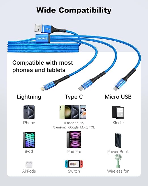 Multi Charging Cable 2Pack 6FT, 3 in 1 Charger Cable Braided Universal Phone - Image 6