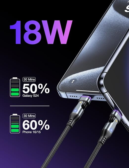 AUFU 16PIN USB C Magnetic Charging Cable, 180° Rotation Magnet Charger - Image 2