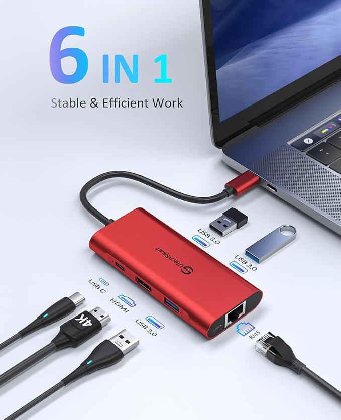 UtechSmart USB C Hub, Ethernet Multiport Adapter 6 in 1 USB C to HDMI Dock - Image 2