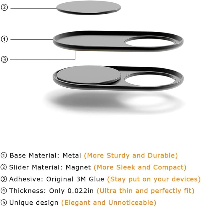 Webcam Cover Slide 0.027in Ultra Thin Metal Magnet Web Camera Cover - Image 2
