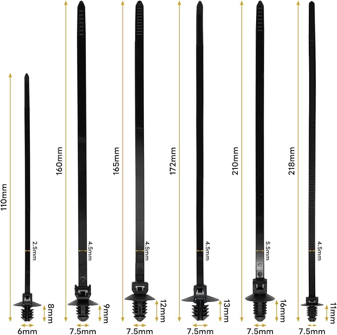 60 Pcs Push Mount Cable Ties Assorted Sizes, 6-Types Snap in Zip Ties Self - Image 2