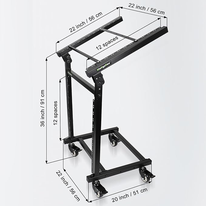 12U DJ Mixer Stand Rack Mount Rolling Stand Stage Cart Adjustable Rack Mount - Image 4
