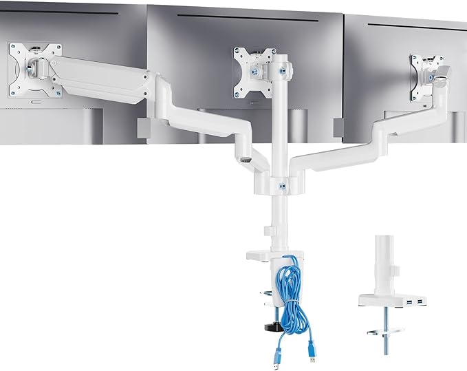 WALI White Triple Monitor Mount, 3 Monitor Desk Mount by WALI
