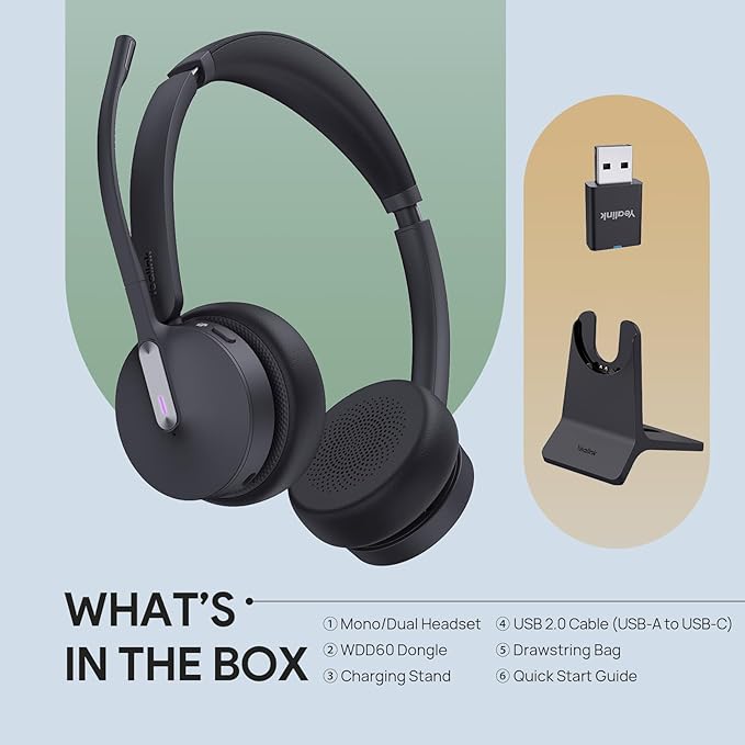 Yealink WH64 Hybrid DECT& Bluetooth Wireless Headset, 492ft Range Dual Teams UC - Image 5