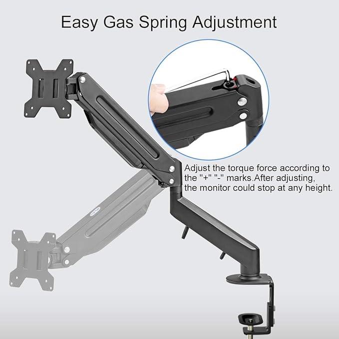 Suptek Monitor Mount Gas Spring Monitor Arm Desk Mount Fully Adjustable Fits 17 - Image 3