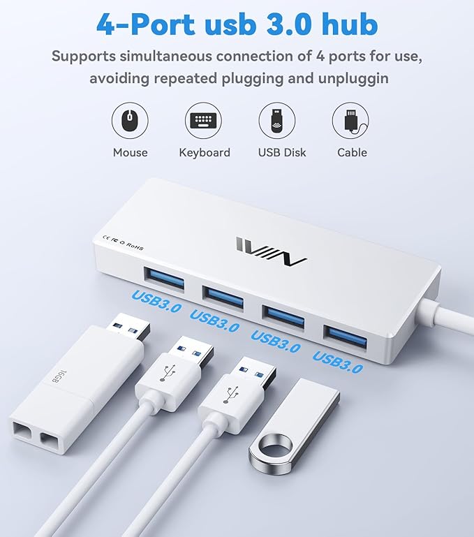 USB 3.0 Hub, 4 Port USB Splitter Extender Portable Adapter Multiport Data Hub - Image 2