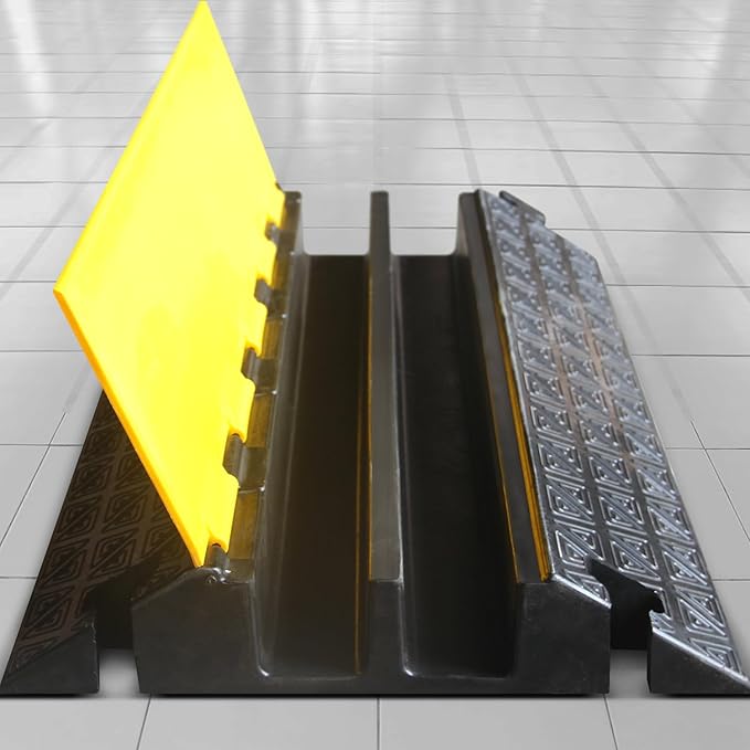 2 Large Channels Rubber Floor Cable Protector Ramp, Heavy-Duty Floor Cable Wire - Image 8