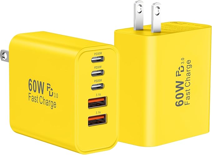 USB C Fast Wall Charger Block, 5-Port PD+QC Power Adapter Multiport Brick Type by Auorld
