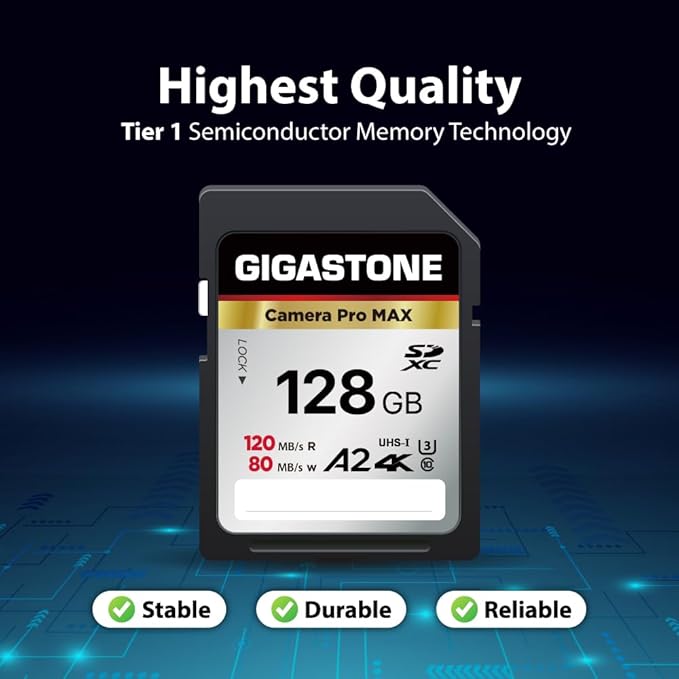 GIGASTONE 128GB SD Card, 4K Camera Pro MAX, A2 4K SDXC Memory Card High Speed - Image 6