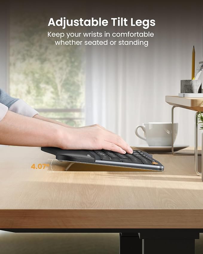 Backlit Bluetooth Ergonomic Keyboard, ProtoArc EK01 Plus Full Size Wireless - Image 7