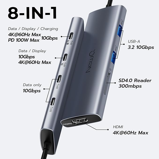USB C to USBC Hub Dual/Triple Monitor, USBC Splitter 4K@30-60Hz - Image 2