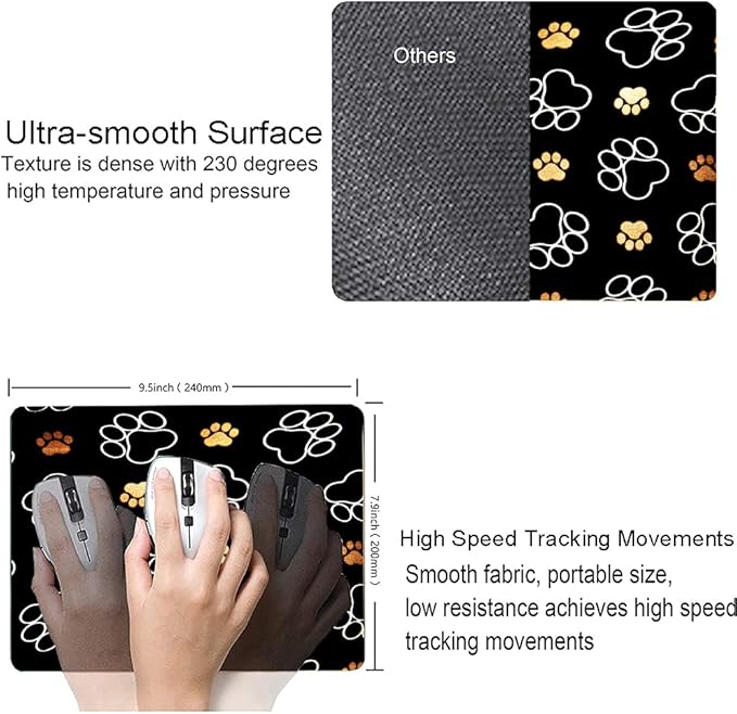 Hokafenle Mouse Pad, Cute Dog Paw Mouse Pad Design, Mouse Mat Square Waterproof - Image 3