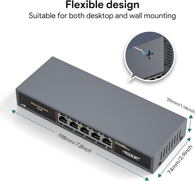 Ethernet Switch 2.5 Gigabit, 5 Ports Multi-Gigabit Ethernet Switch, Plug & Play - Image 3