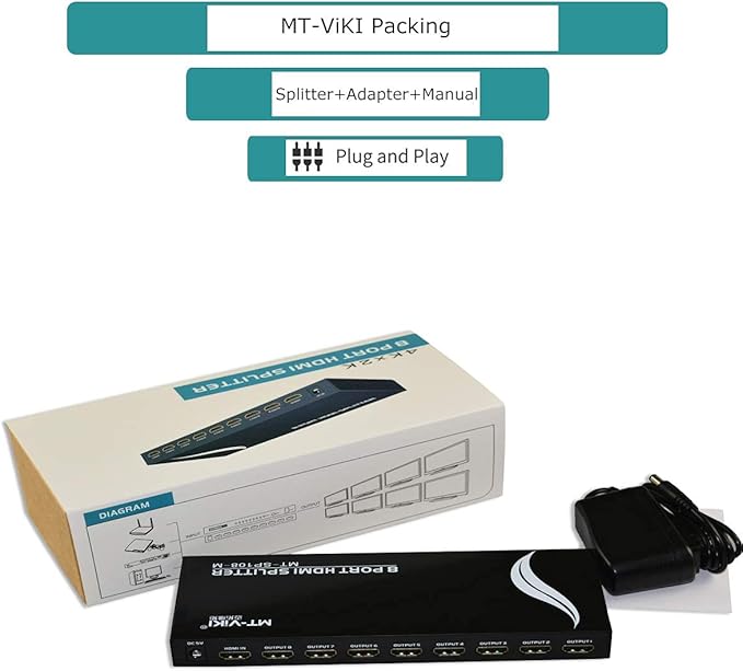 MT-VIKI 4K 1x8 HDMI Splitter 1 in 8 Out, 8 Port Powered HDMI Splitter Multi - Image 7