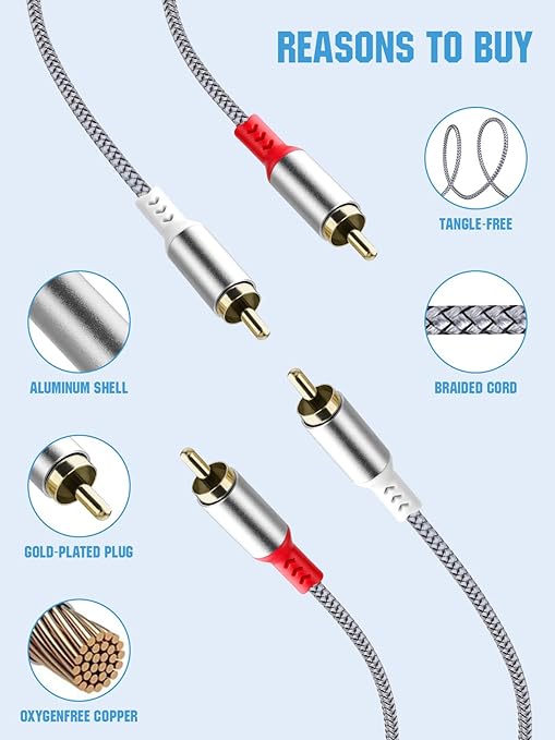 2RCA to 2RCA Cable 2 RCA Male Hi-Fi Systems Audio Stereo Subwoofer Cable - Image 3