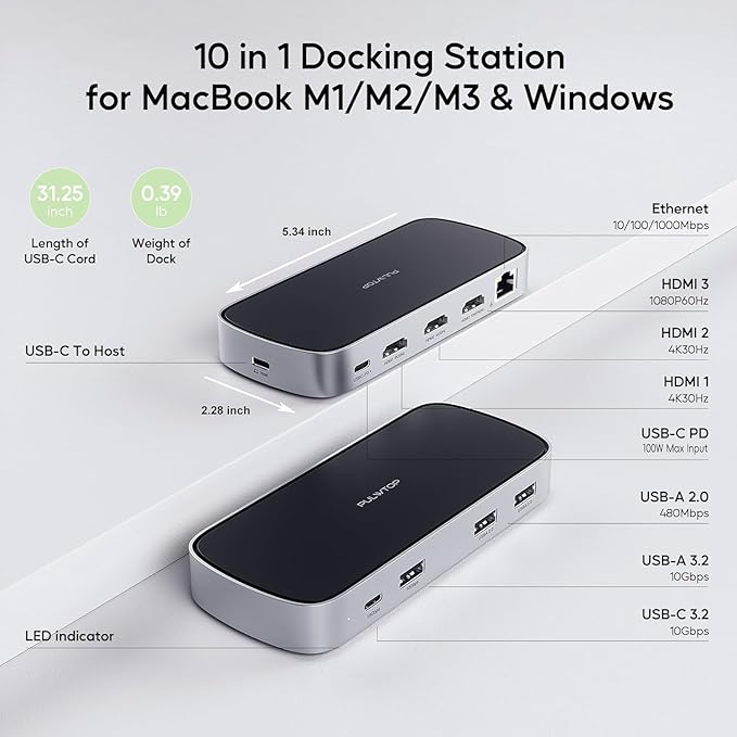 3 HDMI Triple USB C Docking Station, PULWTOP Laptop Docking Station Dual 4K - Image 2