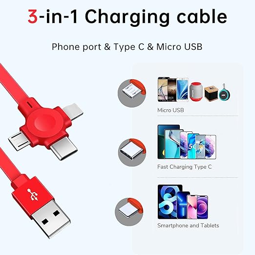 3 Pack Three in One Charging Cable Cord. 3 in 1 Charging Cable Retractable. - Image 2