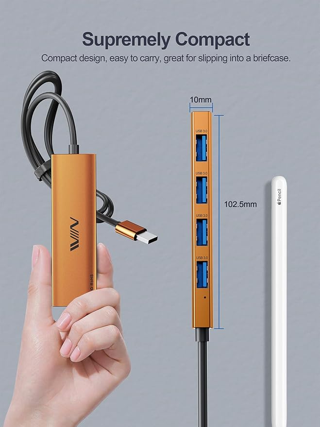 USB 3.0 Hub, 4 Port USB Splitter Extender Portable Adapter Multiport Data Hub - Image 4