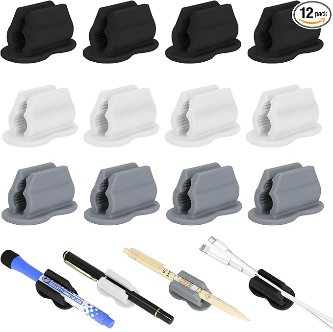12PCS Pen Holder for Desk, Upgraded Adhesive Pen Pencil Holder for Desk Wall by Biottro