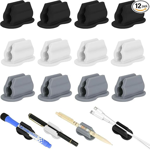 12PCS Pen Holder for Desk, Upgraded Adhesive Pen Pencil Holder for Desk Wall by Biottro