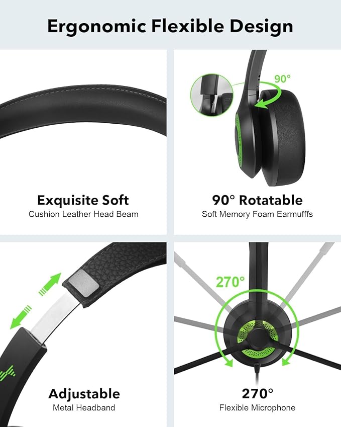 USB Headset with Mic for PC, On-Ear Computer Laptop Headphones with Noise - Image 4