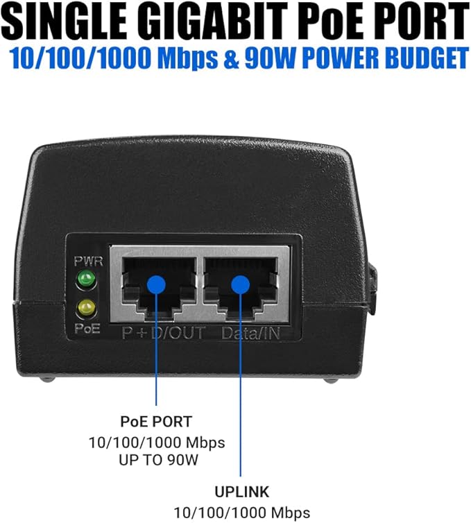 BV-Tech Gigabit Power Over Ethernet PoE++ Injector | 90W | 802.3 af/at/bt | - Image 3