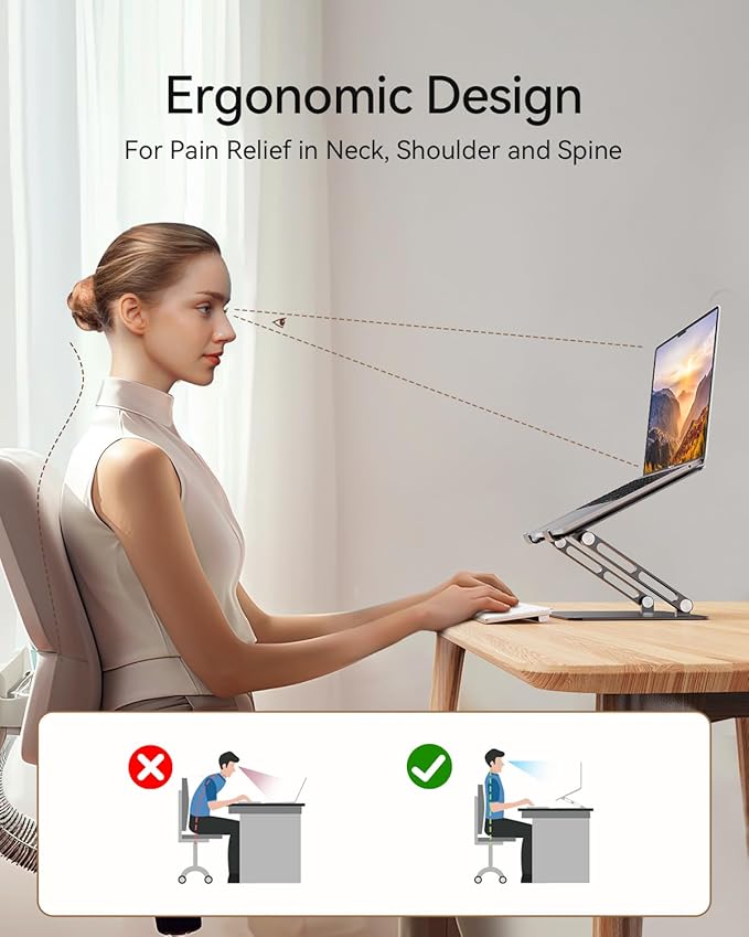 Foldable Aluminum Laptop Stand for 10-17.3" Laptops, Height Adjustable Portable - Image 2
