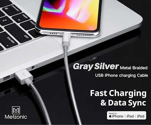 MFi Certified Metal Charger Cable 3.3FT Stainless Steel Braided Fast Charging - Image 2